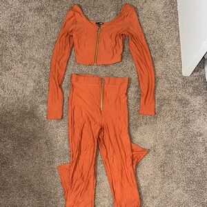 Orange Women's Jumpsuit with Zipper Detail